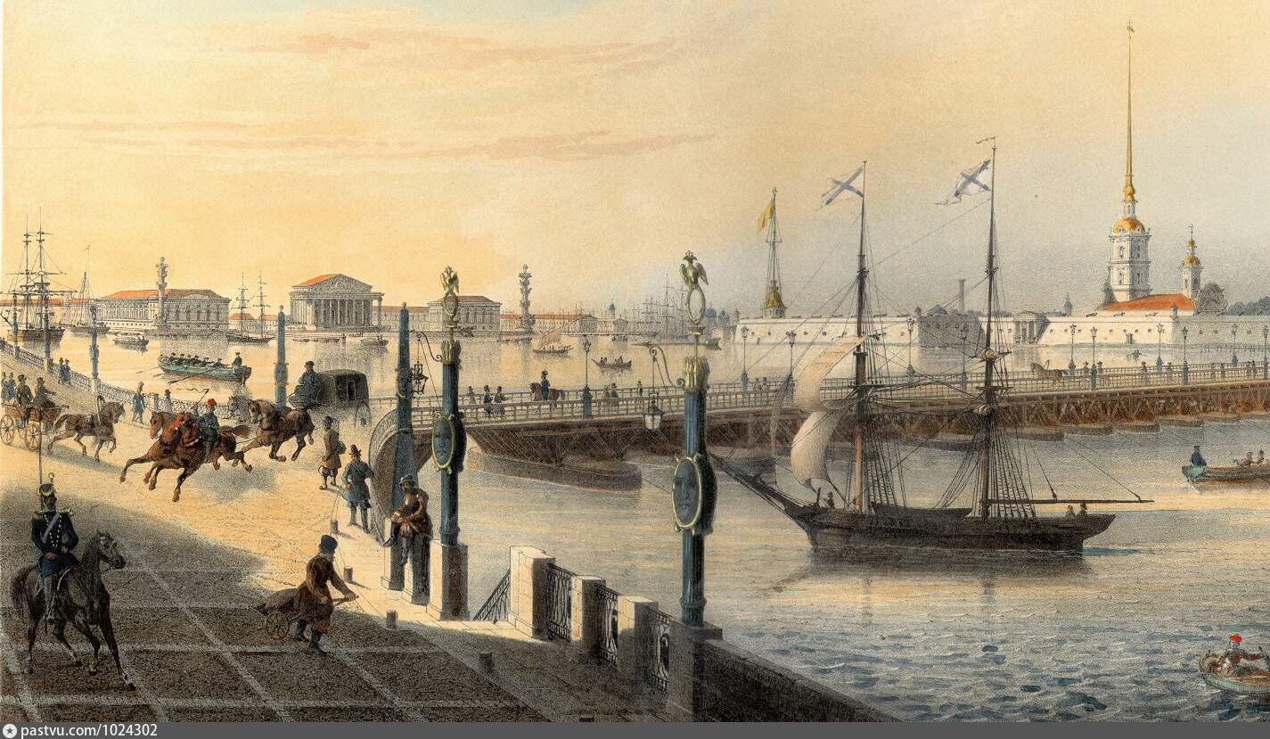Лагорио л.ф. вид на неву и петровскую набережную с домиком петра i. 1859